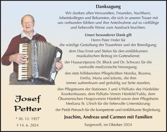 Traueranzeige von Josef Petter von FZ