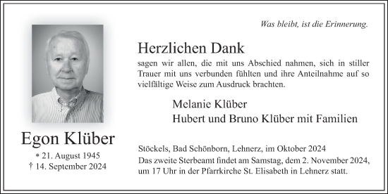 Traueranzeige von Egon Klüber von FZ