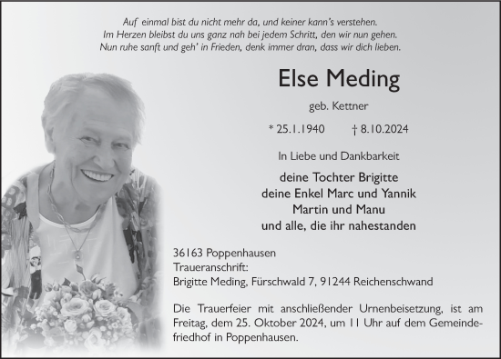 Traueranzeige von Else Meding von FZ