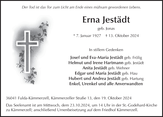 Traueranzeige von Erna Jestädt von FZ