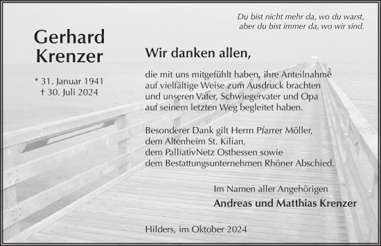 Traueranzeige von Gerhard Krenzer von FZ