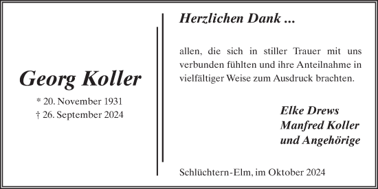 Traueranzeige von Georg Koller von FZ