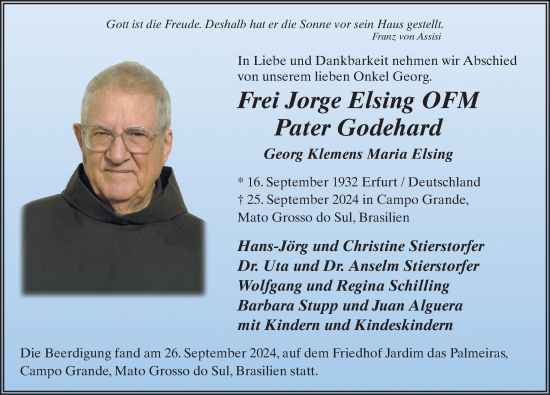 Traueranzeige von Georg Klemens Maria Elsing von FZ