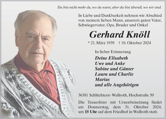 Traueranzeige von Gerhard Knöll von FZ