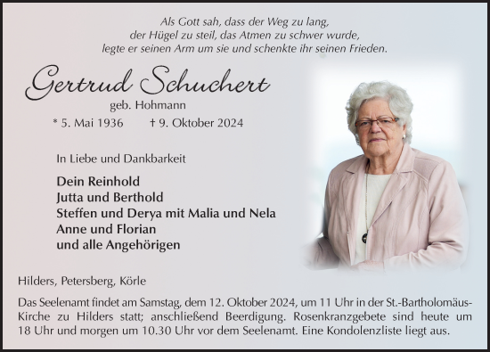 Traueranzeige von Gertrud Schuchert von FZ