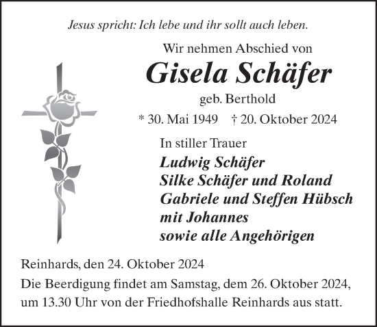 Traueranzeige von Gisela Schäfer von FZ
