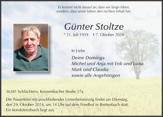 Traueranzeige von Günter Stoltze von FZ