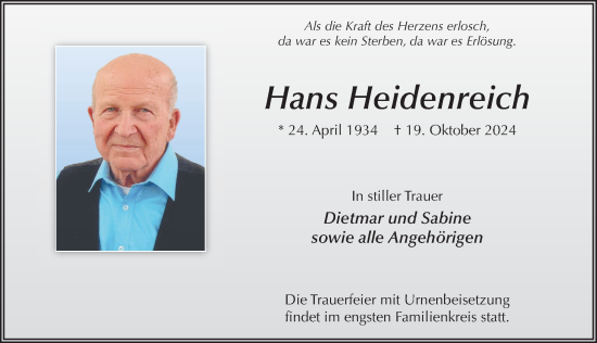 Traueranzeige von Hans Heidenreich von FZ