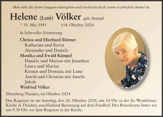 Traueranzeige von Helene Völker von FZ