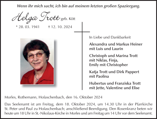 Traueranzeige von Helga Trott von FZ