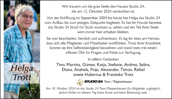 Traueranzeige von Helga Trott von FZ