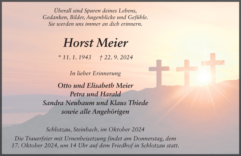  Traueranzeige für Horst Meier vom 14.10.2024 aus FZ