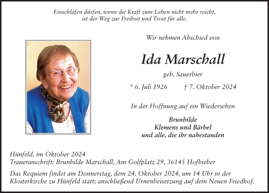 Traueranzeige von Ida Marschall von FZ