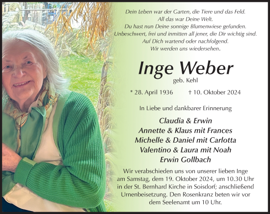Traueranzeige von Inge Weber von FZ