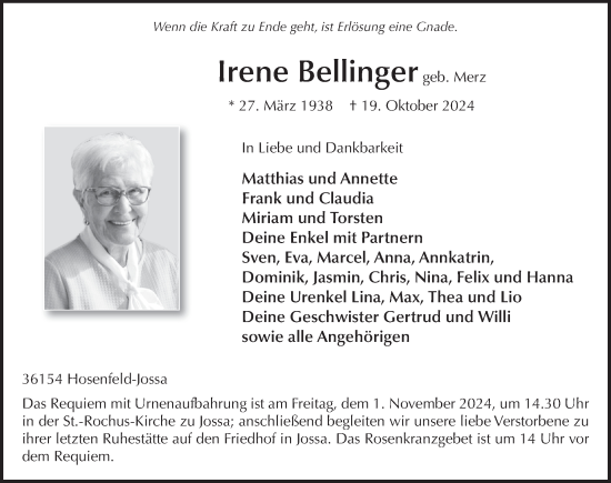 Traueranzeige von Irene Bellinger von FZ