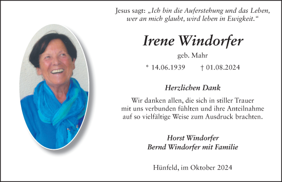 Traueranzeige von Irene Windorfer von FZ