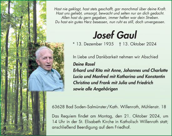 Traueranzeige von Josef Gaul von FZ