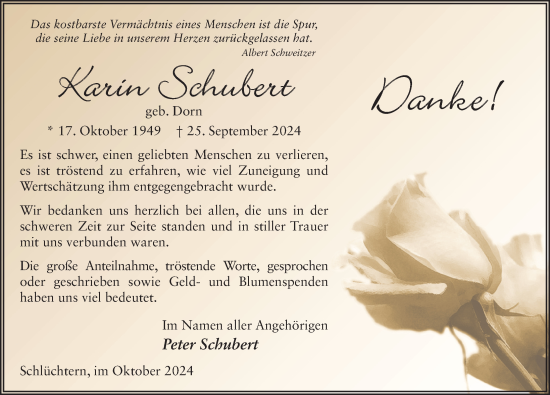 Traueranzeige von Karin Schubert von FZ