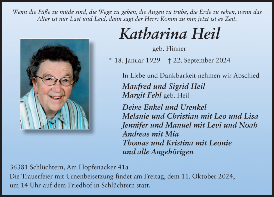Traueranzeige von Katharina Heil von FZ