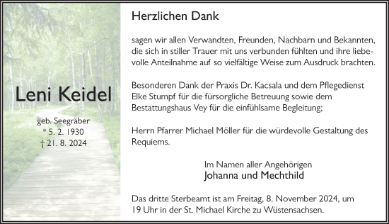 Traueranzeige von Leni Keidel von FZ