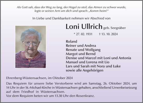 Traueranzeige von Loni Ullrich von FZ