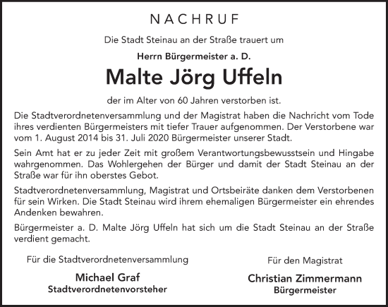 Traueranzeige von Malte Jörg Uffeln von FZ