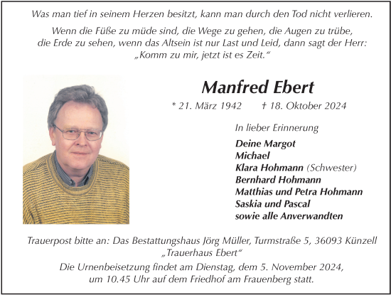 Traueranzeige von Manfred Ebert von FZ