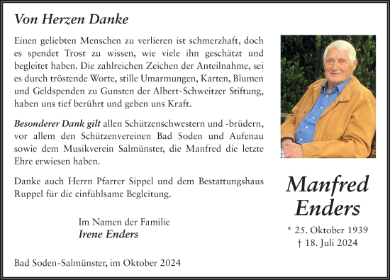 Traueranzeige von Manfred Enders von FZ