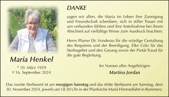 Traueranzeige von Maria Henkel von FZ
