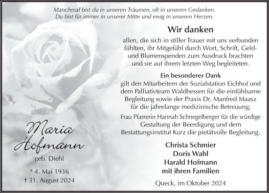 Traueranzeige von Maria Hofmann von FZ