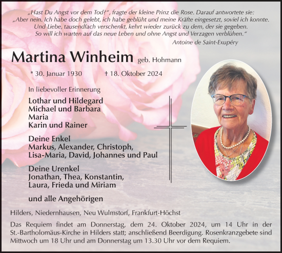 Traueranzeige von Martina Winheim von FZ