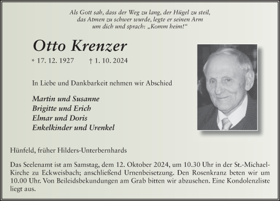 Traueranzeige von Otto Krenzer von FZ