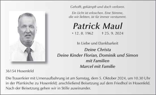 Traueranzeige von Patrick Maul von FZ