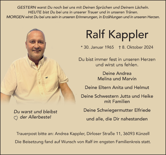Traueranzeige von Ralf Kappler von FZ