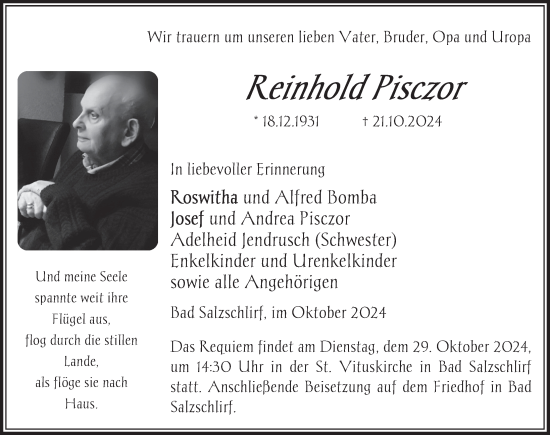 Traueranzeige von Reinhold Pisczor von FZ