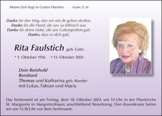 Traueranzeige von Rita Faulstich von FZ