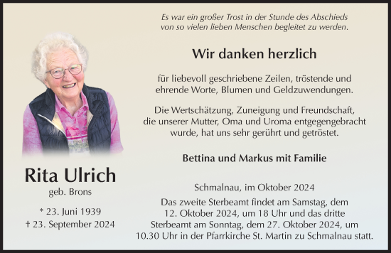 Traueranzeige von Rita Ulrich von FZ