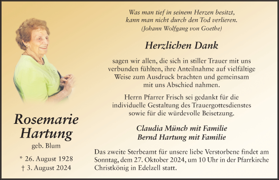 Traueranzeige von Rosemarie Hartung von FZ