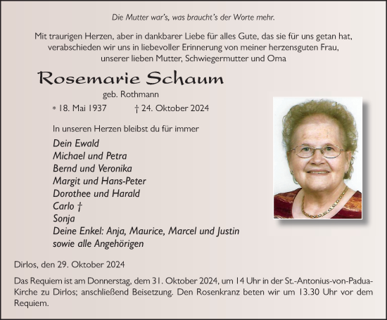 Traueranzeige von Rosemarie Schaum von FZ