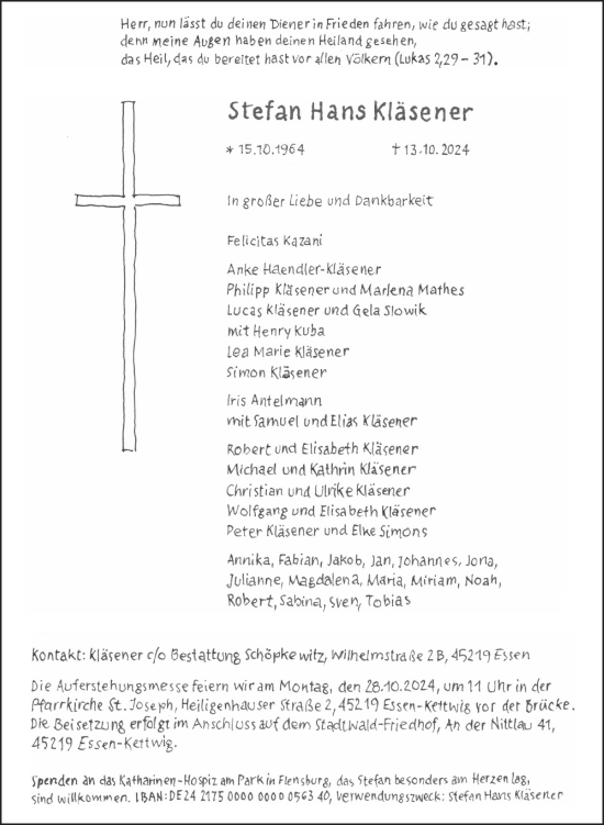Traueranzeige von Stefan Hans Kläsener von FZ