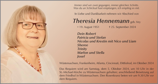 Traueranzeige von Theresia Hennemann von FZ
