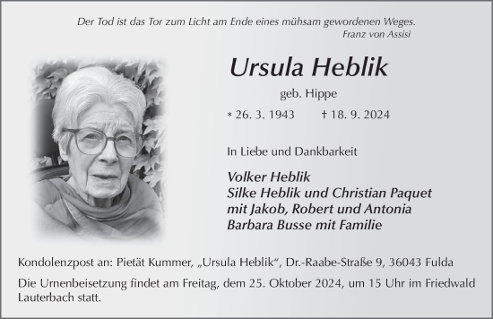 Traueranzeige von Ursula Heblik von FZ