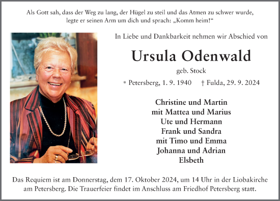 Traueranzeige von Ursula Odenwald von FZ