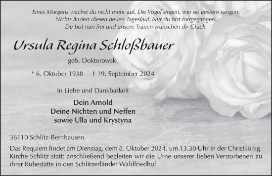 Traueranzeige von Ursula Regina Schloßbauer von FZ