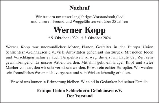Traueranzeige von Werner Kopp von FZ