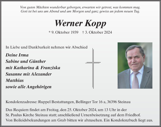 Traueranzeige von Werner Kopp von FZ