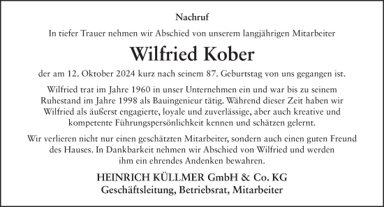 Traueranzeige von Wilfried Kober von FZ