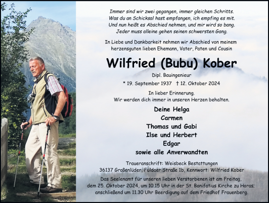 Traueranzeige von Wilfried Kober von FZ