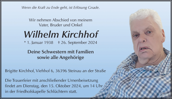Traueranzeige von Wilhelm Kirchhof von FZ