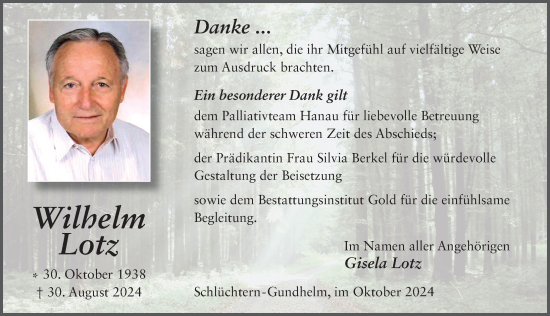 Traueranzeige von Wilhelm Lotz von FZ